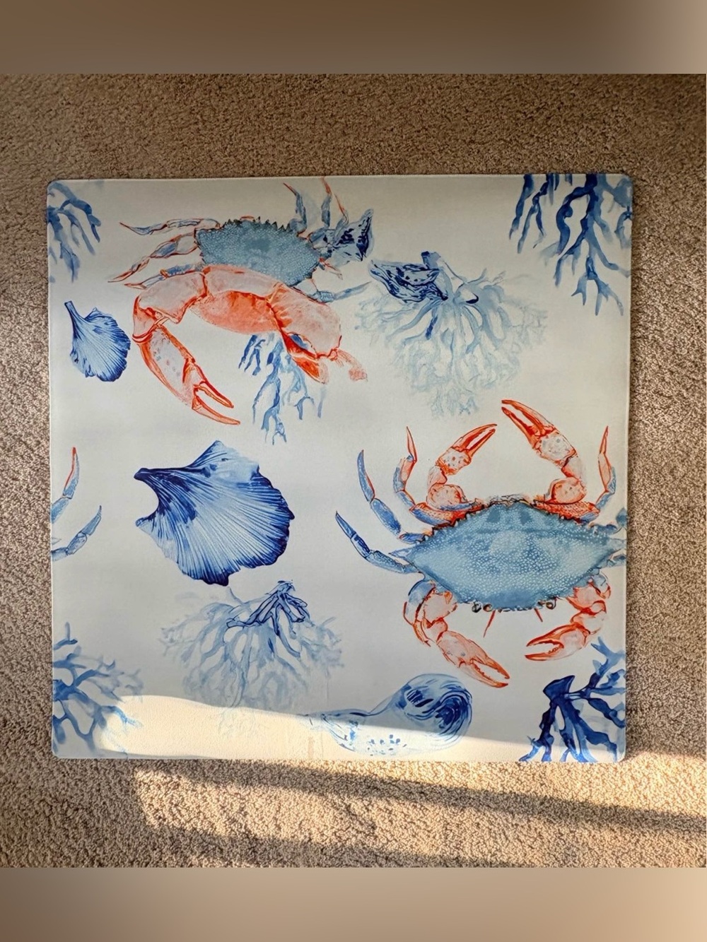 Coastal Crab Mahjong Mat in Blue & Coral